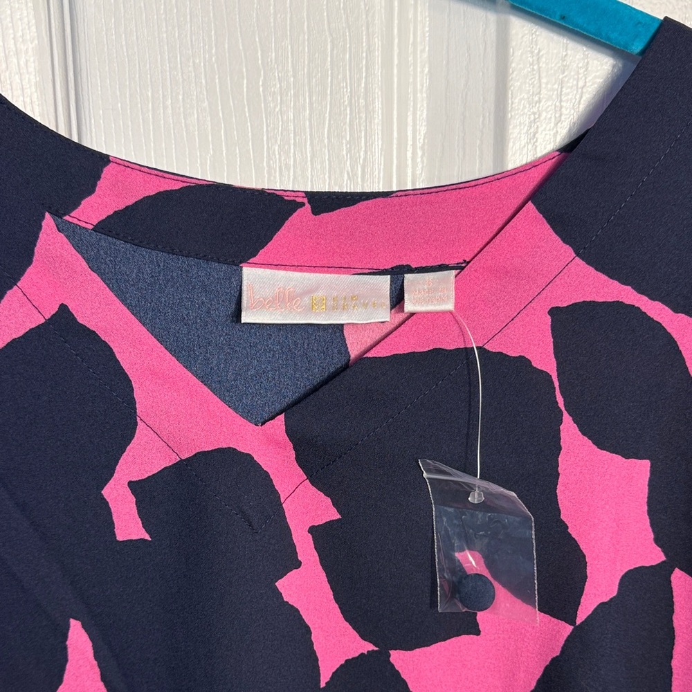 Belle by Kim Gravel Vibrant Pink and Black Blouse - Picture 2 of 6